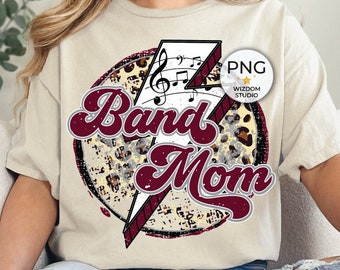 Band Mom PNG Image, Marching Band Lightning Bolt Leopard Maroon Design, Sublimation Designs Downloads, PNG File