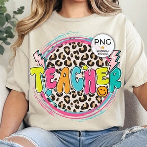 Teacher PNG Image, Leopard Teacher Back To School Design, Sublimation Designs Downloads, PNG File