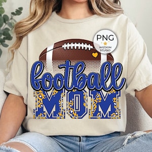 Imagen PNG de mamá futbolera, diseño de letras de leopardo en azul y dorado, descargas de diseños de sublimación, archivo PNG