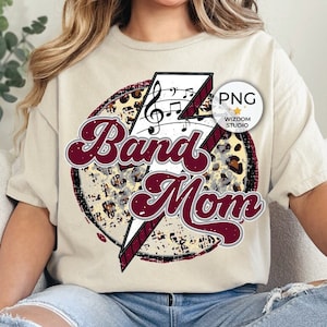 Band Mom PNG Image, Marching Band Lightning Bolt Leopard Maroon Design, Sublimation Designs Downloads, PNG File