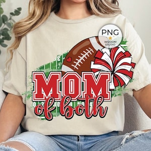 Mom Of Both Football And Cheer PNG Image, Football Field Red Design, Sublimation Designs Downloads, Transparent PNG