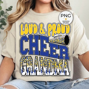 Loud & Proud Cheer Grandma PNG Image, Leopard Cheer Gold Blue Design, Sublimation Designs Downloads, PNG File