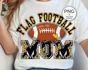 Flag Football Mom PNG Image, Football Leopard Black Yellow Design, Sublimation Designs Downloads, PNG File