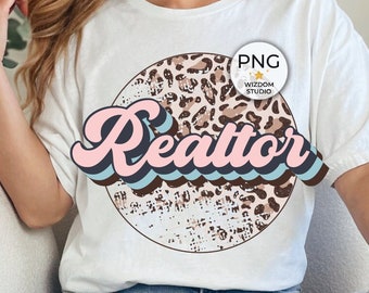 Realtor PNG Image, Retro Pink Leopard Design, Sublimation Designs Downloads, Transparent PNG File