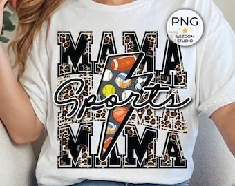 Sports Mama PNG Image, Multi Sport Mom Lightning Bolt Leopard Design, Sublimation Designs Downloads, PNG File