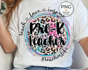 Pre-K Teacher PNG Image, Teacher Leopard Design, Sublimation Designs Downloads, PNG File