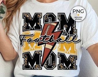 Football Mom PNG Image, Football Lightning Bolt Black Gold Design, Sublimation Designs Downloads, PNG File