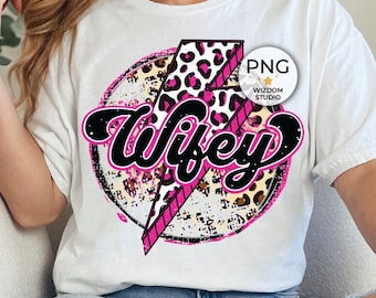 Wifey PNG Image, Lightning Bolt Pink Leopard Design, Sublimation Designs Downloads, PNG File