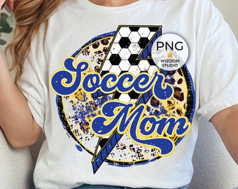 Soccer Mom PNG Image, Lightning Bolt Soccer Leopard Blue Gold Design, Sublimation Designs Downloads, PNG File