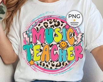 Music Teacher PNG Image, Leopard Teacher Design, Sublimation Designs Downloads, PNG File