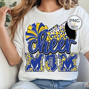 Cheer Mom PNG Image, Blue Gold Leopard Cheer Poms & Megaphone Design, Sublimation Designs Downloads, PNG File
