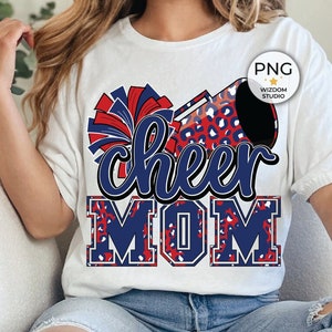 Cheer Mom PNG Image, Navy Red Leopard Cheer Poms & Megaphone Design, Sublimation Designs Downloads, PNG File