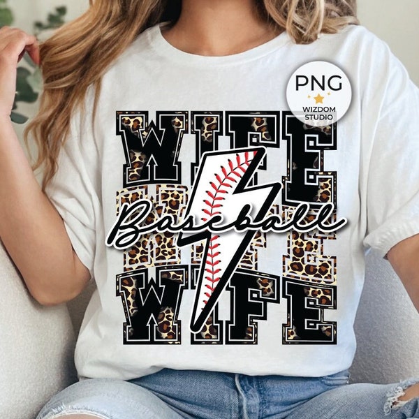 Baseball Wife PNG Image, Baseball Lightning Bolt Leopard Design, Sublimation Designs Downloads, PNG File