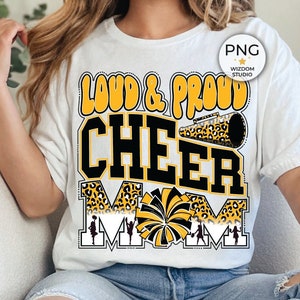 Loud & Proud Cheer Mom PNG Image, Leopard Cheer Black Gold Design, Sublimation Designs Downloads, PNG File
