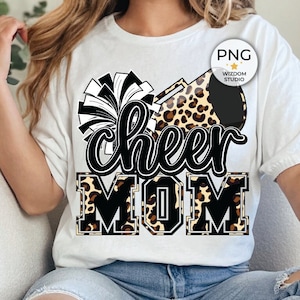 Cheer Mom PNG Image, Leopard Cheer Black Design, Sublimation Designs Downloads, PNG File