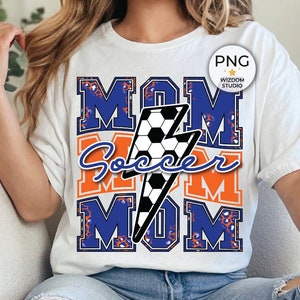 Soccer Mom PNG Image, Soccer Lightning Bolt Leopard Orange Blue Design, Sublimation Designs Downloads, PNG File