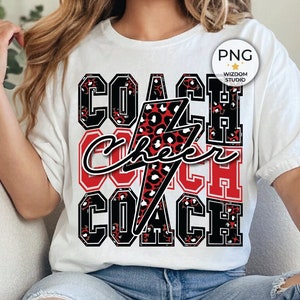 Cheer Coach PNG Image, Red Black Lightning Bolt Cheer Leopard Design, Sublimation Designs Downloads, PNG File