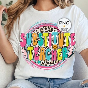 Substitute Teacher PNG Image, Lightning Bolt Leopard Design, Sublimation Designs Downloads, PNG File