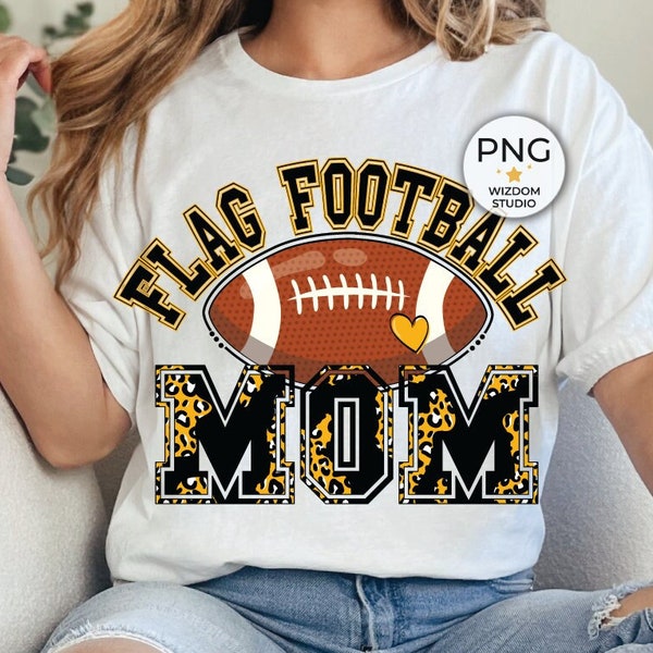 Flag Football Mom PNG Image, Football Leopard Black Yellow Design, Sublimation Designs Downloads, PNG File