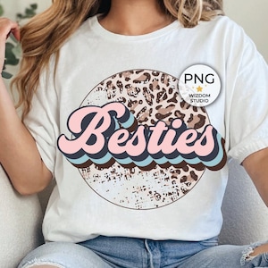 Besties PNG Image, Pink Leopard Best Friend Design, Sublimation Designs Download, PNG File