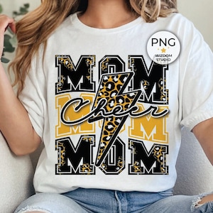 Cheer Mom PNG Image, Lightning Bolt Cheer leopard Black Gold Design, Sublimation Designs Downloads, PNG File