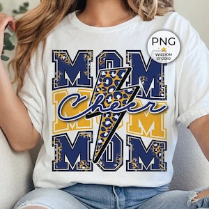 Cheer Mom PNG Image, Lightning Bolt Cheer leopard Navy Gold Design, Sublimation Designs Downloads, PNG File