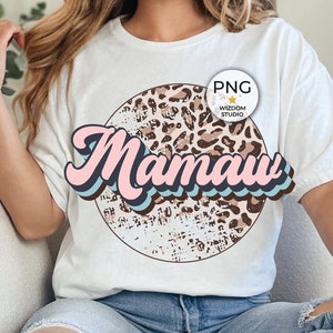 Mamaw PNG Image, Pink Leopard Retro Design, Sublimation Designs Downloads, Transparent PNG File