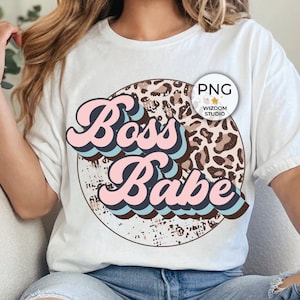 Boss Babe PNG Image, Leopard Retro Design, Transparent PNG File, Sublimation Designs Downloads