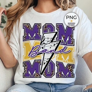 Band Mom PNG Image, Marching Band Lightning Bolt Purple Gold Design, Sublimation Designs Downloads, PNG File
