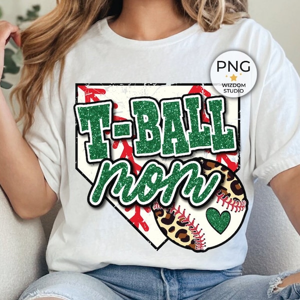 T-Ball Mom PNG Image, Tee Ball Home Plate Green Glitter Design, Sublimation Designs Downloads, PNG File