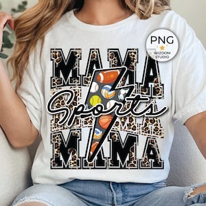 Sports Mama PNG Image, Multi Sport Mom Lightning Bolt Leopard Design, Sublimation Designs Downloads, PNG File