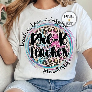 Pre-K Teacher PNG Image, Teacher Leopard Design, Sublimation Designs Downloads, PNG File