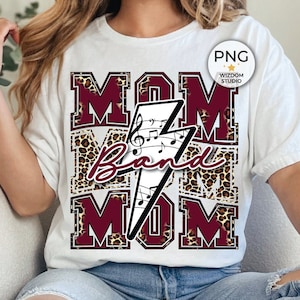 Band Mom PNG Image, Marching Band Lightning Bolt Leopard Maroon Design, Sublimation Designs Downloads, PNG File