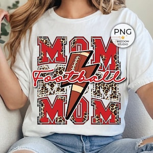 Football Mom PNG Image, Football Lightning Bolt Leopard Red Design, Sublimation Designs Downloads, PNG File