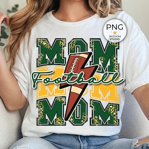 Football Mom PNG Image, Football Lightning Bolt Leopard Green Gold Design, Sublimation Designs Downloads, PNG File