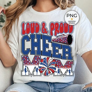 Loud & Proud Cheer Mom PNG Image, Leopard Cheer Red Blue Design, Sublimation Designs Downloads, PNG File