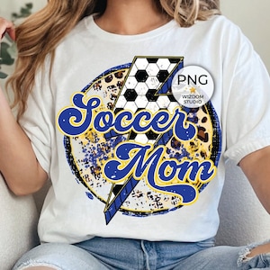 Soccer Mom PNG Image, Lightning Bolt Soccer Leopard Blue Gold Design, Sublimation Designs Downloads, PNG File