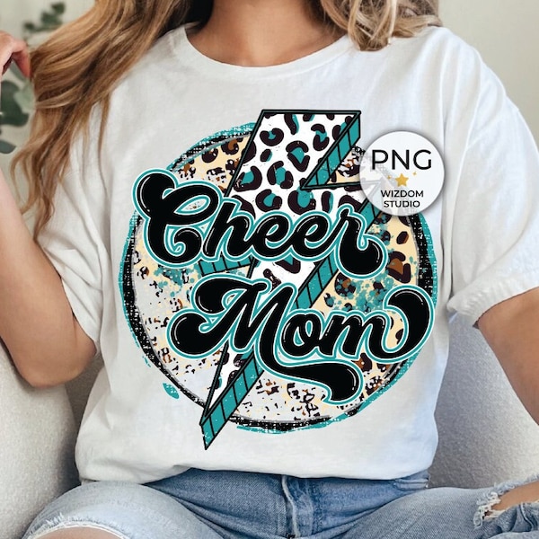 Cheer Mom PNG Image, Lightning Bolt Cheer Teal Design, Sublimation Designs Downloads, PNG File