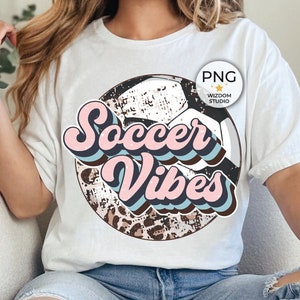 Soccer Vibes PNG Image, Pink Leopard Retro Design, Sublimation Designs Downloads, Transparent PNG File