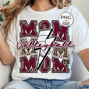 Volleyball Mom PNG Image, Volleyball Lightning Bolt Leopard Maroon Design, Sublimation Designs Downloads, PNG File