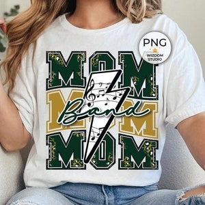 Band Mom PNG Image, Marching Band Lightning Bolt Leopard Green Gold Design, Sublimation Designs Downloads, PNG File