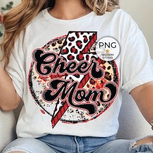Imagen PNG de Cheer Mom, diseño rojo de rayo de alegría, descargas de diseños de sublimación, archivo PNG