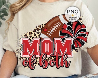 Mom Of Both Football And Cheer PNG Image, Leopard Red Black Design, Sublimation Designs Downloads, Transparent PNG