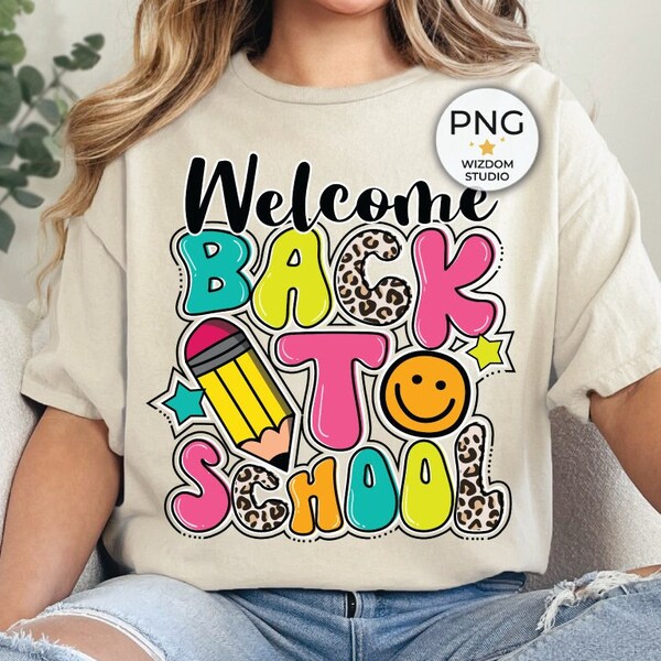 Welcome Back To School PNG Image, School Girl Leopard Design, Sublimation Designs Downloads, PNG File