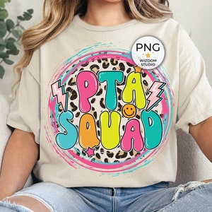 PTA Squad PNG Image, Leopard Lightning Bolt School Design, Sublimation Designs Downloads, PNG File