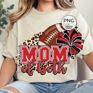 Mom Of Both Football And Cheer PNG Image, Leopard Red Black Design, Sublimation Designs Downloads, Transparent PNG
