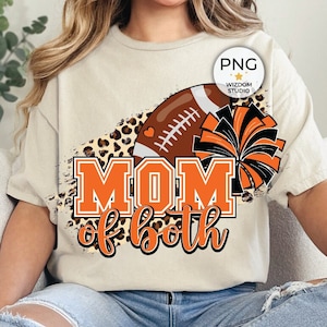 Mom Of Both Football And Cheer PNG Image, Leopard Orange Black Design, Sublimation Designs Downloads, Transparent PNG