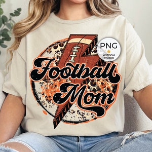 Football Mom PNG Image, Football Lightning Bolt Leopard Orange Black Design, Sublimation Designs Downloads, PNG File