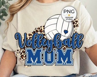 Volleyball Mom PNG Image, Royal Blue Volleyball Leopard Design, Sublimation Design Download, PNG File