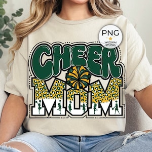 Cheer Mom PNG image, Cheer Leopard Groovy Green Gold Design, Sublimation Designs Downloads, PNG File